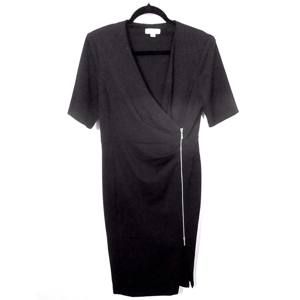 Calvin Klein Dress Size 10 Black Wrap Zipper Sheath